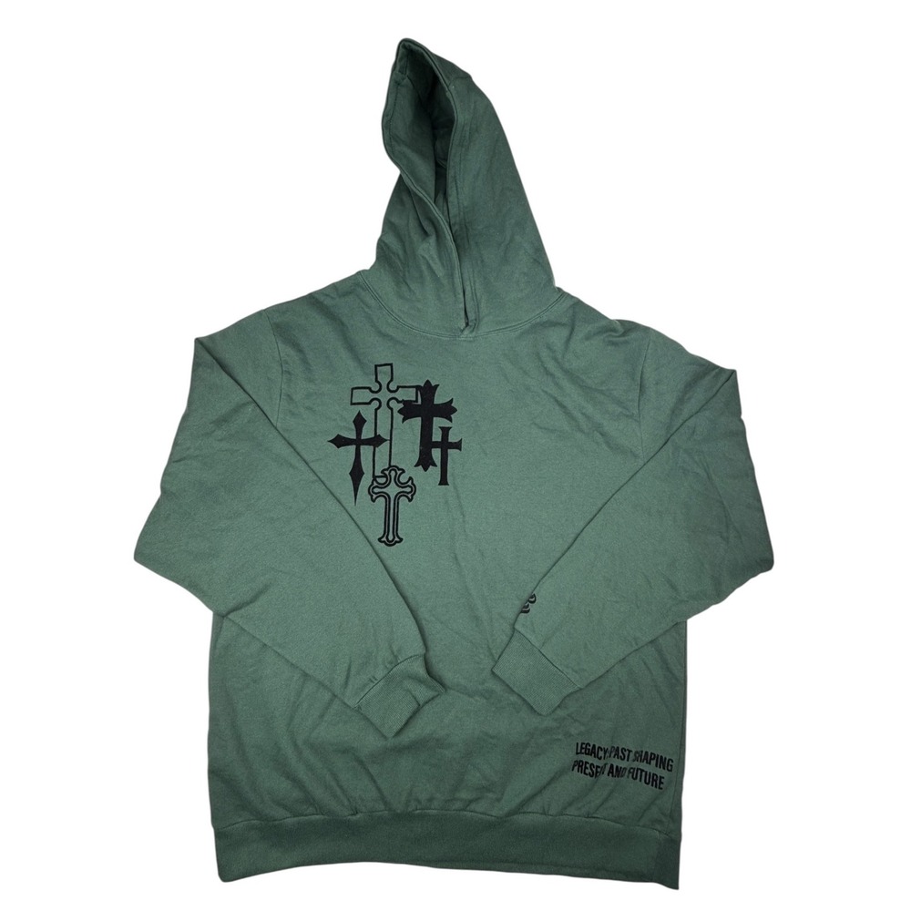Rocawear Men's 2XL Green Gothic Cross Graphic Pullover Hoodie Hip Hop Streetwear